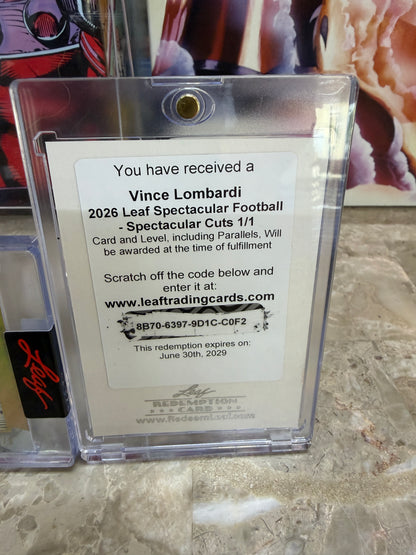 Vince Lombardi 2026 Leaf Spectacular Football Spectacular Cuts Signature Masterpiece 1/1