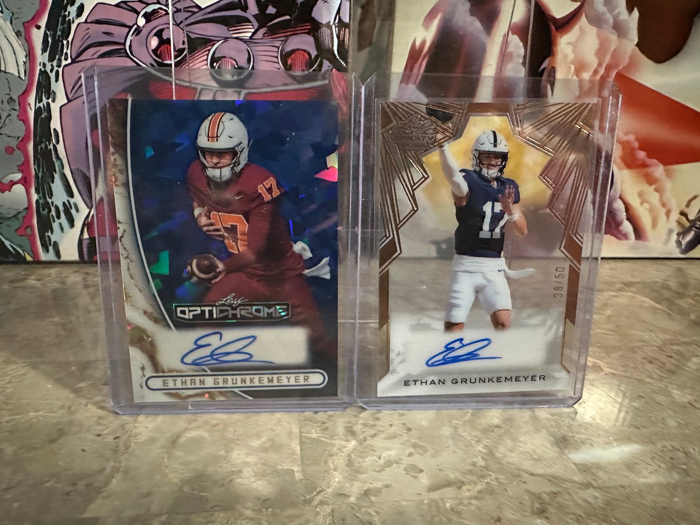 Ethan Grunkemeyer 2026 Leaf Optichrome Blue Crystal AUTO /5 & Trinity Clear /50 Lot