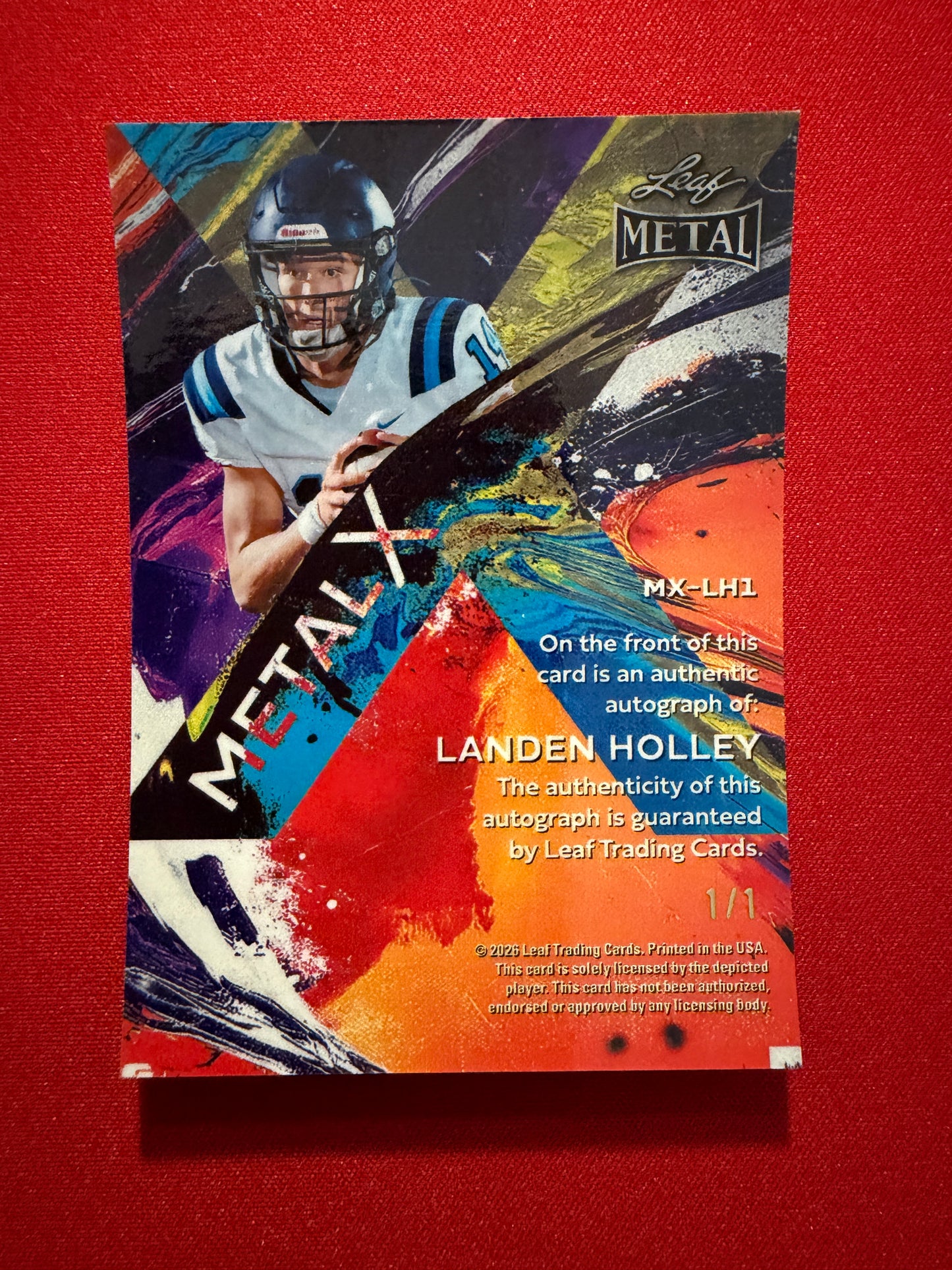 2026 Leaf Metal Football Landen Holley Metal X Red Prismatic 1/1
