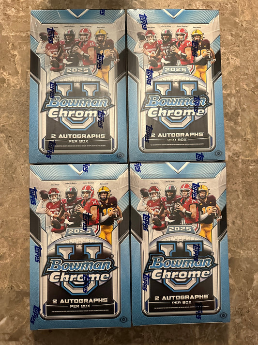 4 BOXES - 2025 Bowman Chrome U Football Hobby Box - Ships Same or Next Day