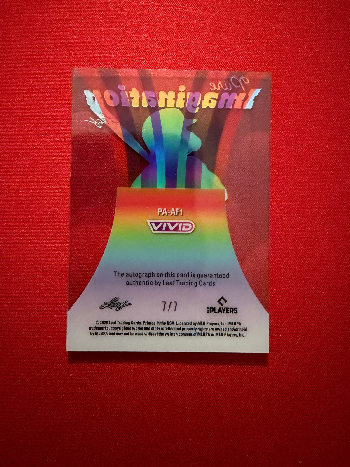 Andrew Fischer 2026 Leaf Vivid Baseball Pure Imagination Auto Clear Red 7/7 Bookend