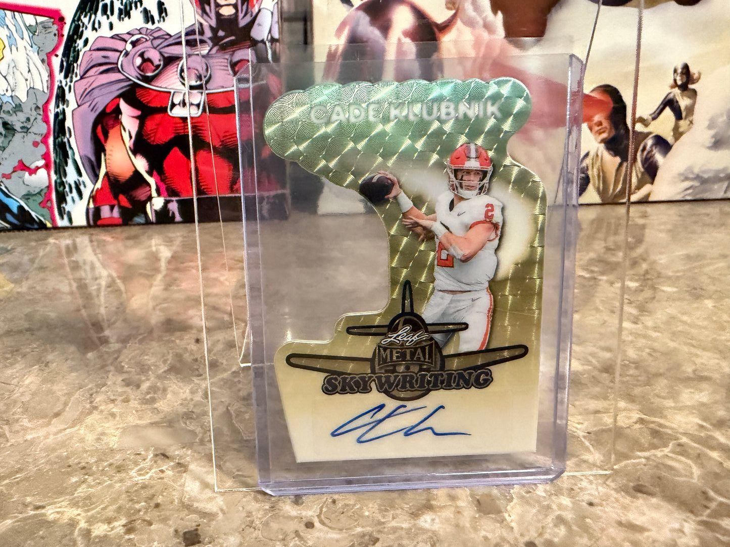 Cade Klubnik 2026 Leaf Metal Football Skywriting Auto Gold Super Prismatic 1/1