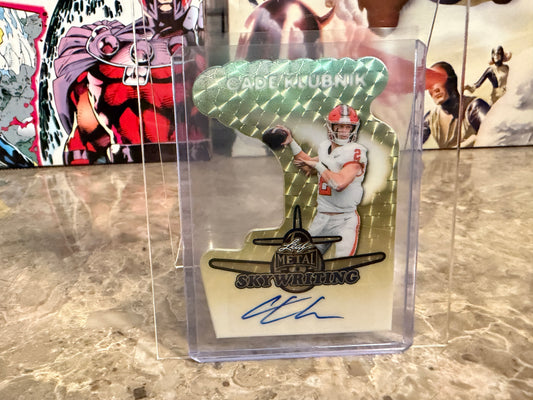 Cade Klubnik 2026 Leaf Metal Football Skywriting Auto Gold Super Prismatic 1/1