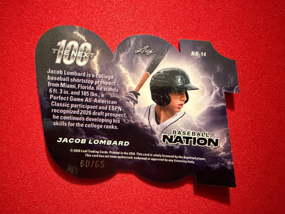 Jacob Lombard 2026 Leaf Baseball Nation 2-Card Lot Next 100 Throwback Player
