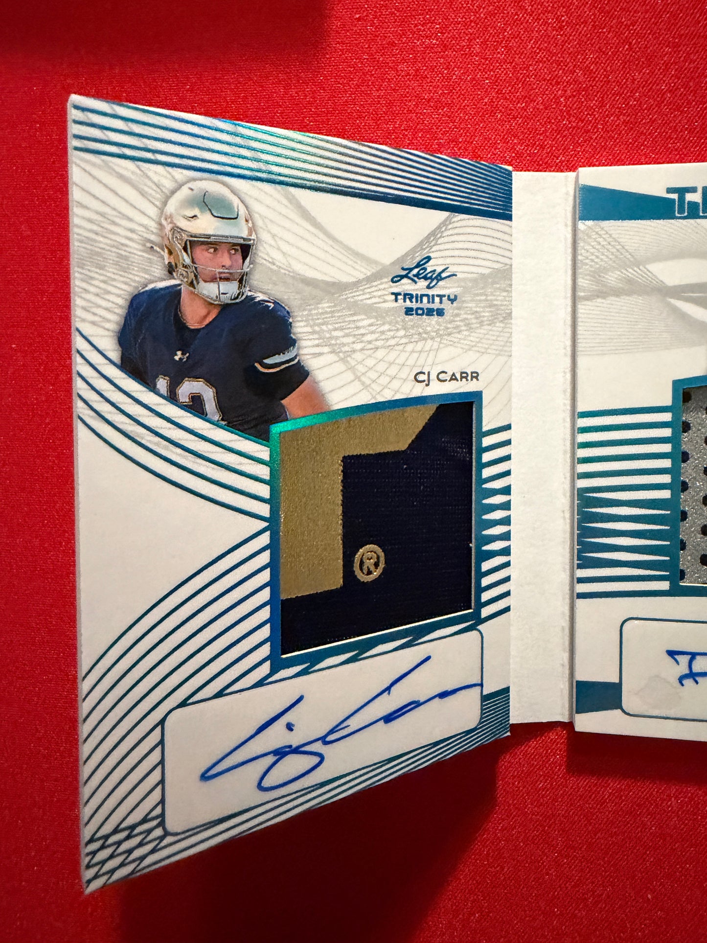 CJ Carr Dante Moore Maiava 2026 Leaf Trinity Football Tri-Fold Triple Patch Auto