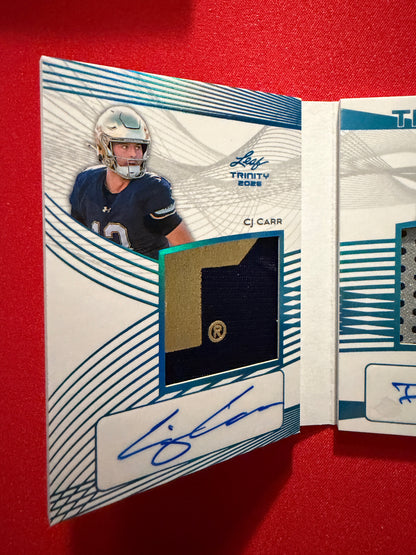 CJ Carr Dante Moore Maiava 2026 Leaf Trinity Football Tri-Fold Triple Patch Auto