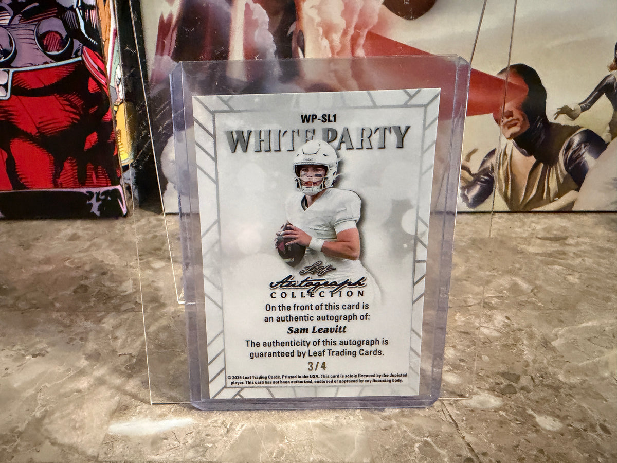 Sam Leavitt 2026 Leaf Autograph Collection Football White Party Shimmer /4