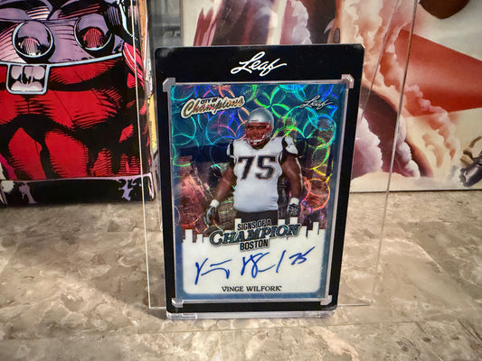 Vince Wilfork 2026 Leaf City of Champions Signs Auto Blue Scope 1/5 Bookend