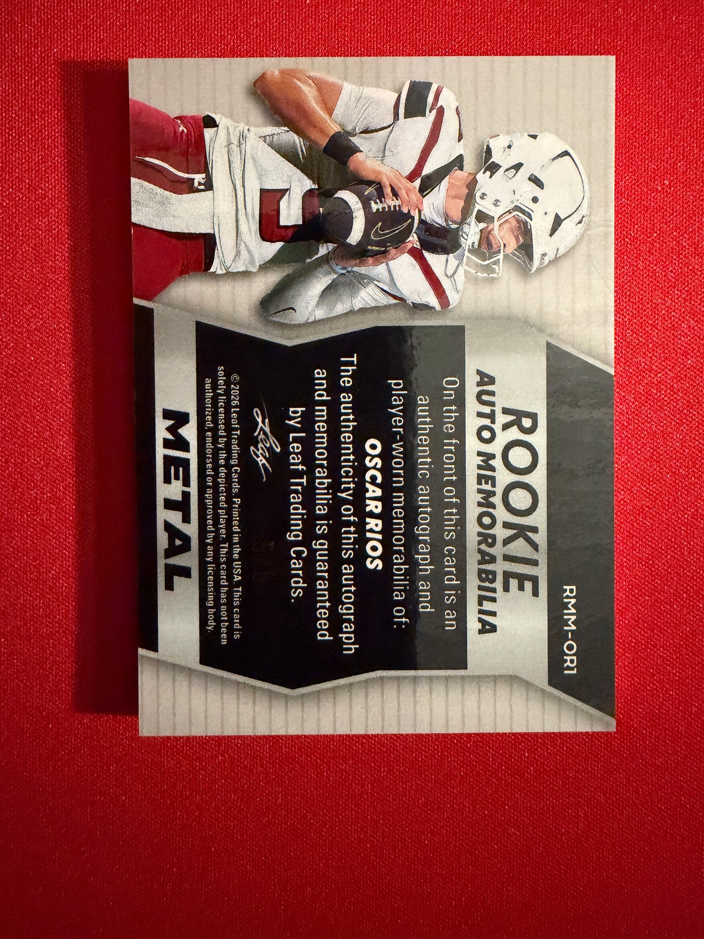 Oscar Rios 2026 Leaf Trinity Football Rookie Auto Memo Metal Multicolor Patch /5