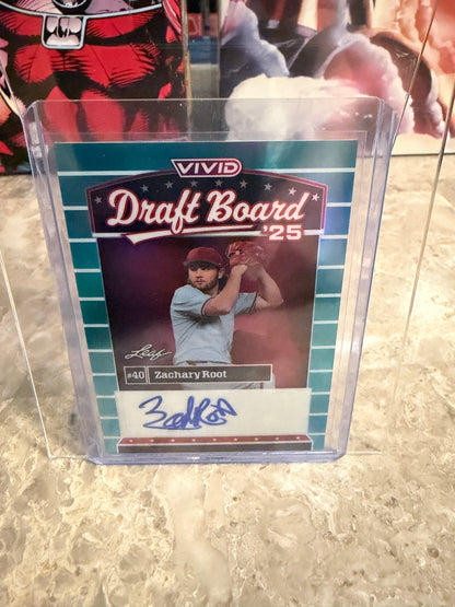 2026 Leaf Vivid Baseball Draft Board ‘25 Blue Prismatic Zachary Root Auto 19/25