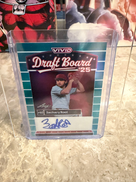 2026 Leaf Vivid Baseball Draft Board ‘25 Blue Prismatic Zachary Root Auto 19/25
