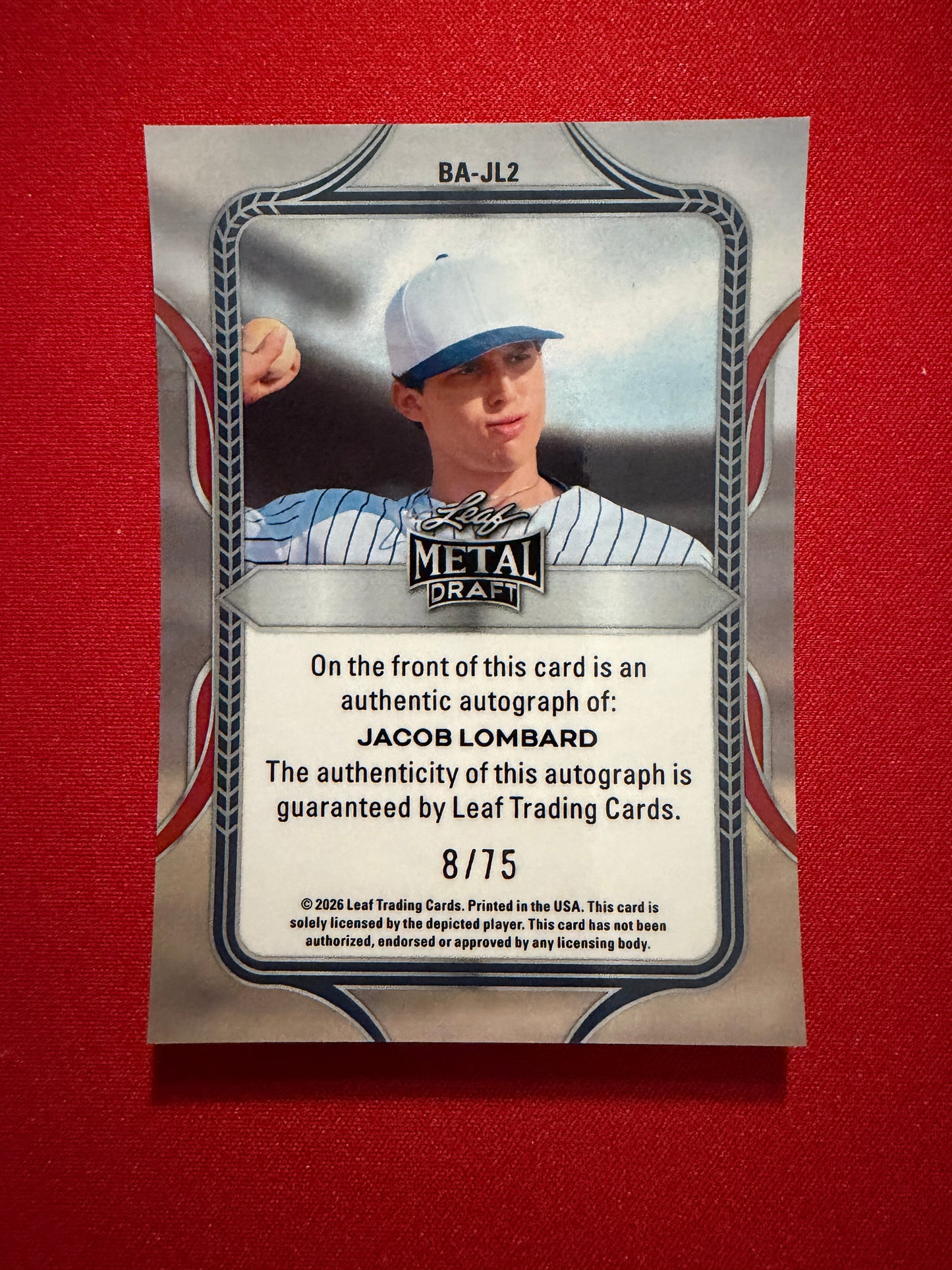 Jacob Lombard 2026 Leaf Metal Draft Edition Baseball Base Auto /75