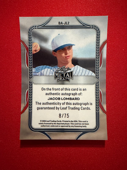 Jacob Lombard 2026 Leaf Metal Draft Edition Baseball Base Auto /75