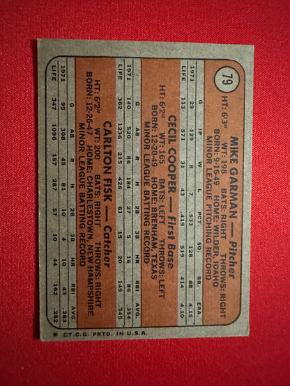 1972 Topps #79 CARLTON FISK Rookie Card RC - Red Sox - VG Condition