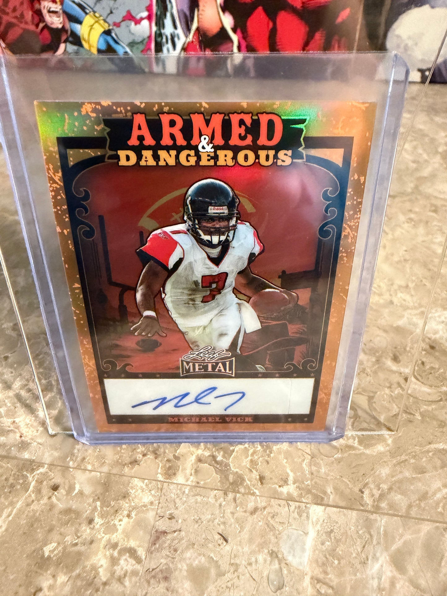 2026 Leaf Metal Football Michael Vick Armed & Dangerous Auto Gold Prismatic 1/1
