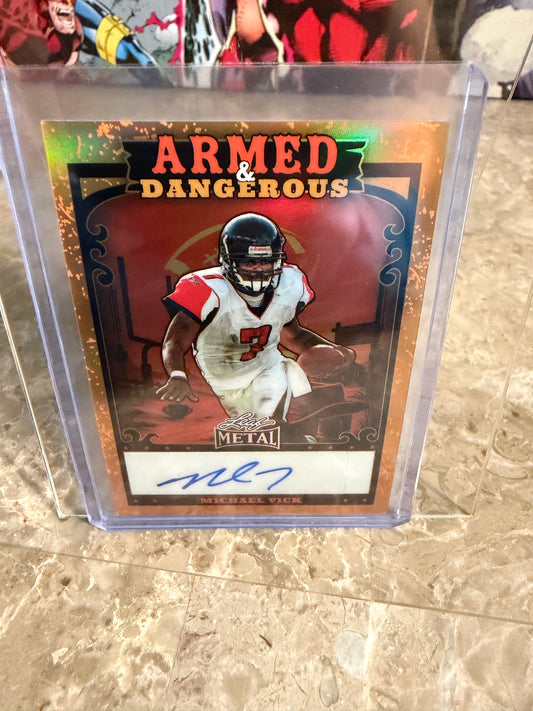 2026 Leaf Metal Football Michael Vick Armed & Dangerous Auto Gold Prismatic 1/1