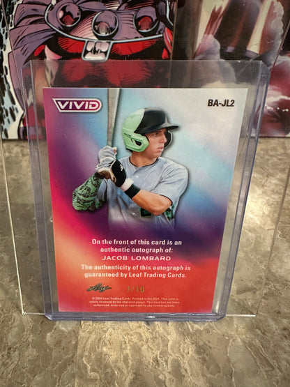 Jacob Lombard 2026 Leaf Vivid Green Autograph 7/10 Elite Shortstop Prospect