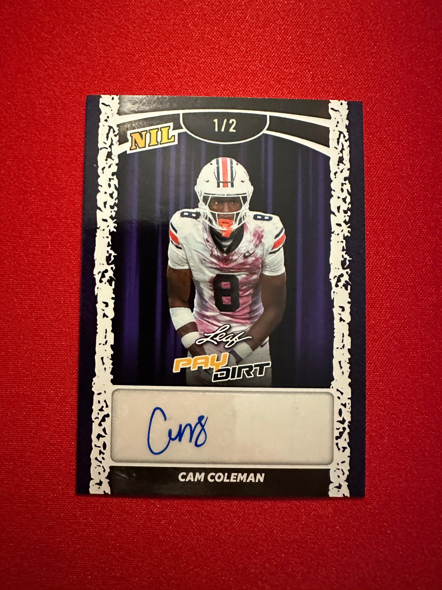 2026 Leaf Paydirt Cam Coleman Jumbo NIL Exclusive Purple Auto 1/2 Auburn