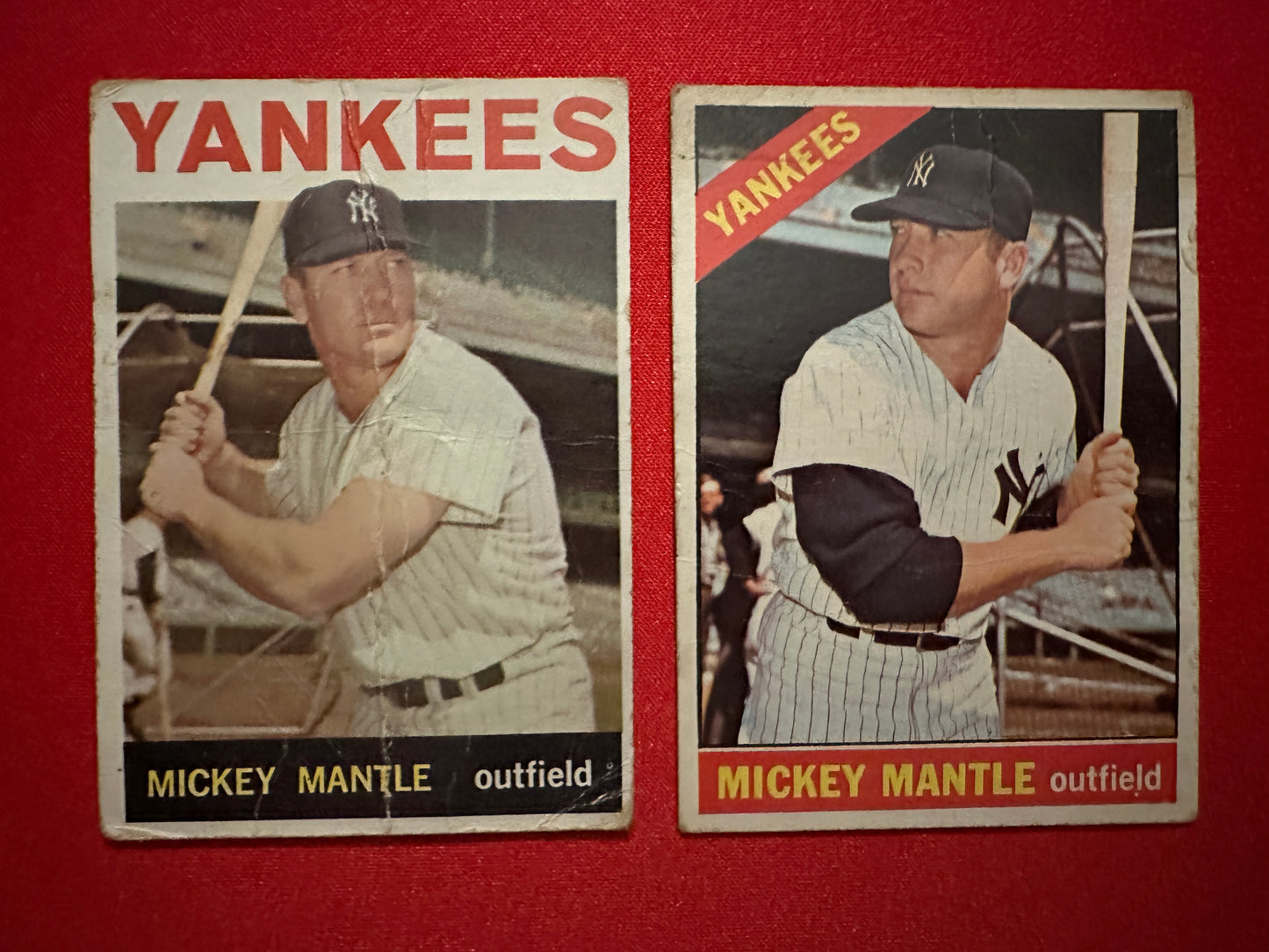 MICKEY MANTLE 2-Card Lot - 1964 Topps #50 & 1966 Topps #50 - Low Grade