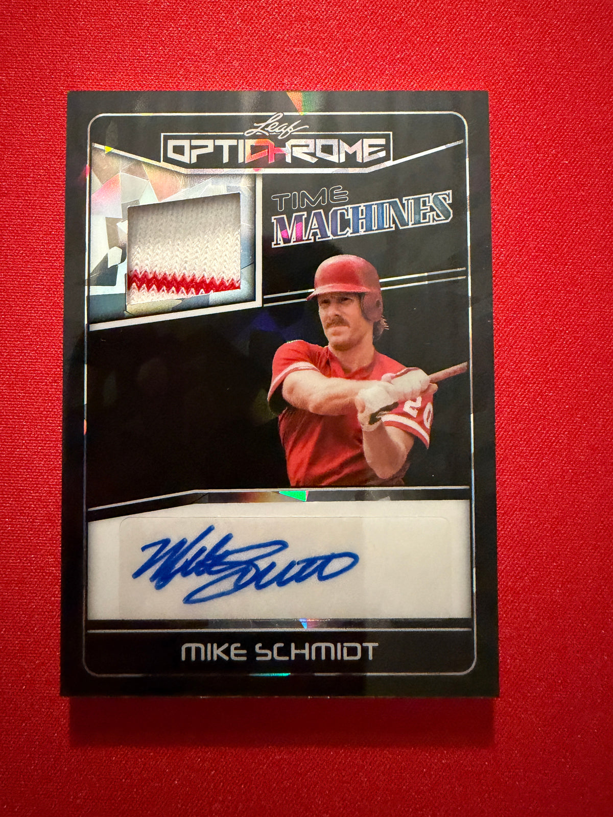 Mike Schmidt 2025 Leaf Optichrome Time Machines Patch Auto Black Cracked Ice 1/1