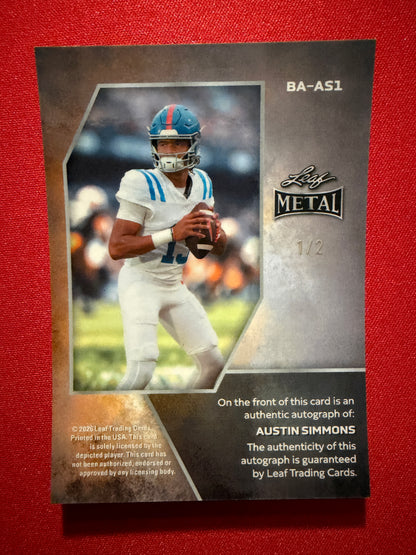 Austin Simmons 2026 Leaf Metal Football Base Auto Black Shimmer 1/2