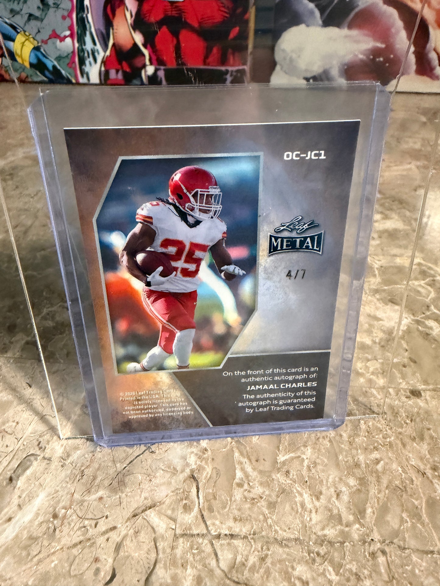 2026 Leaf Metal Football Jamal Charles On-Card Auto Platinum Prismatic /7
