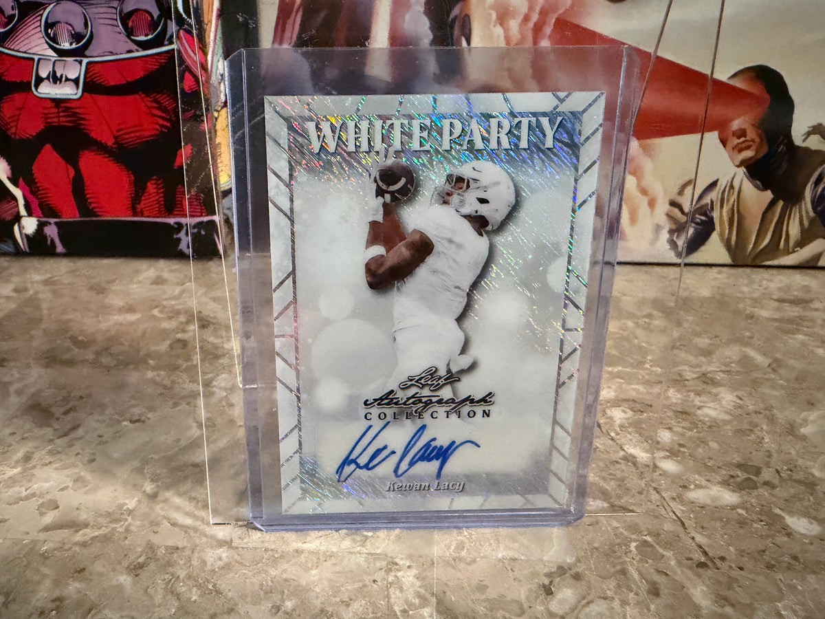 Kewan Lacy 2026 Leaf Autograph Collection Football White Party Shimmer /4