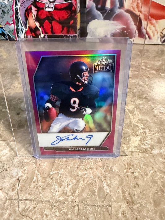 2026 Leaf Metal Football Jim McMahon On-Card Auto Pink Prismstic
