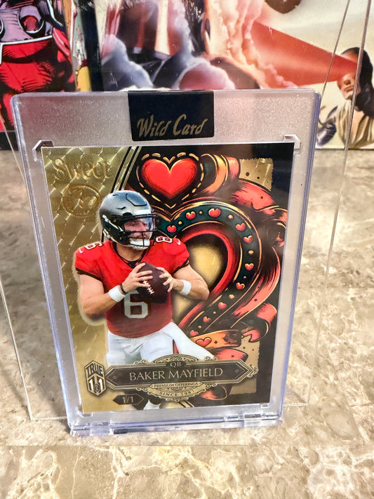 Baker Mayfield 2026 Wild Card Wild Art True 1/1 Gold Vinyl Artist Proof