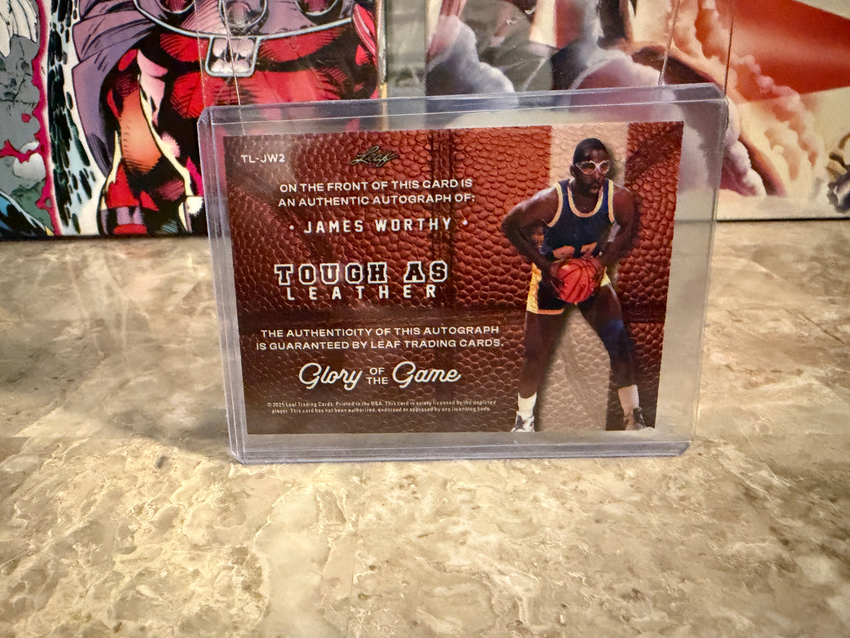 James Worthy 2025 Leaf Glory of the Game Tough As Leather Substrate Auto /35