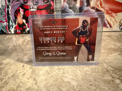 James Worthy 2025 Leaf Glory of the Game Tough As Leather Substrate Auto /35