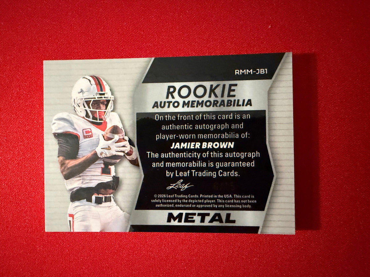 Jamier Brown 2026 Leaf Trinity Football Rookie Auto Memorabilia Metal Patch /15