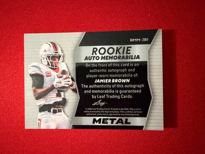 Jamier Brown 2026 Leaf Trinity Football Rookie Auto Memorabilia Metal Patch /15
