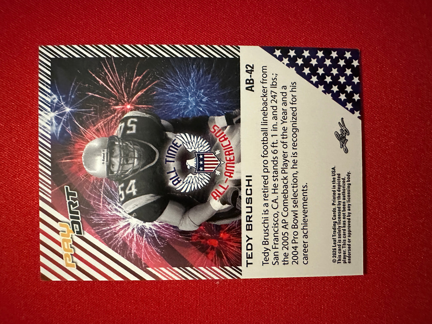 Tedy Bruschi 2026 Leaf Paydirt Football All Time All-Americans Purple Parallel /4