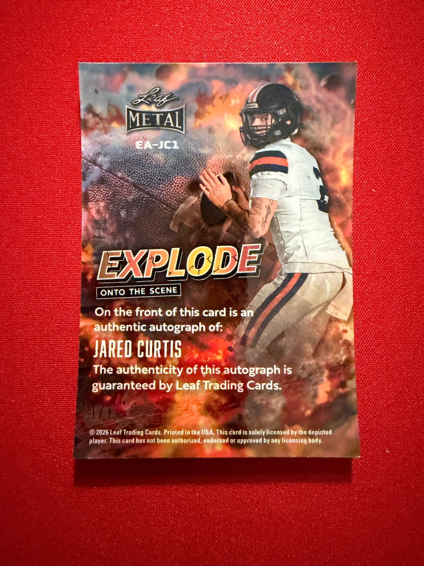 2026 Leaf Metal Football Jared Curtis Auto Explode Onto the Scene Super Gold Prismatic 1/1