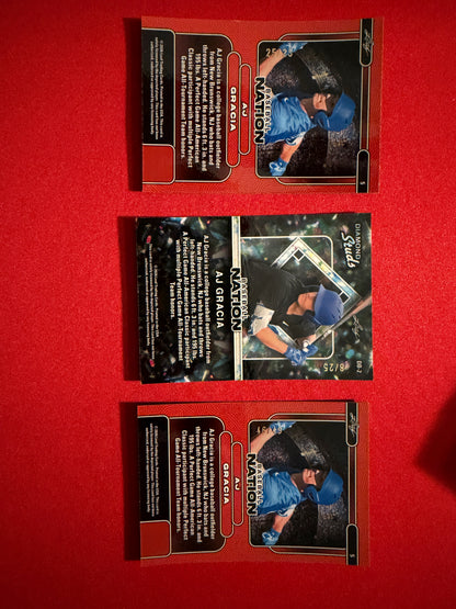 AJ Gracia 2026 Leaf Baseball Nation Base Diamond Studs 3-Card Lot