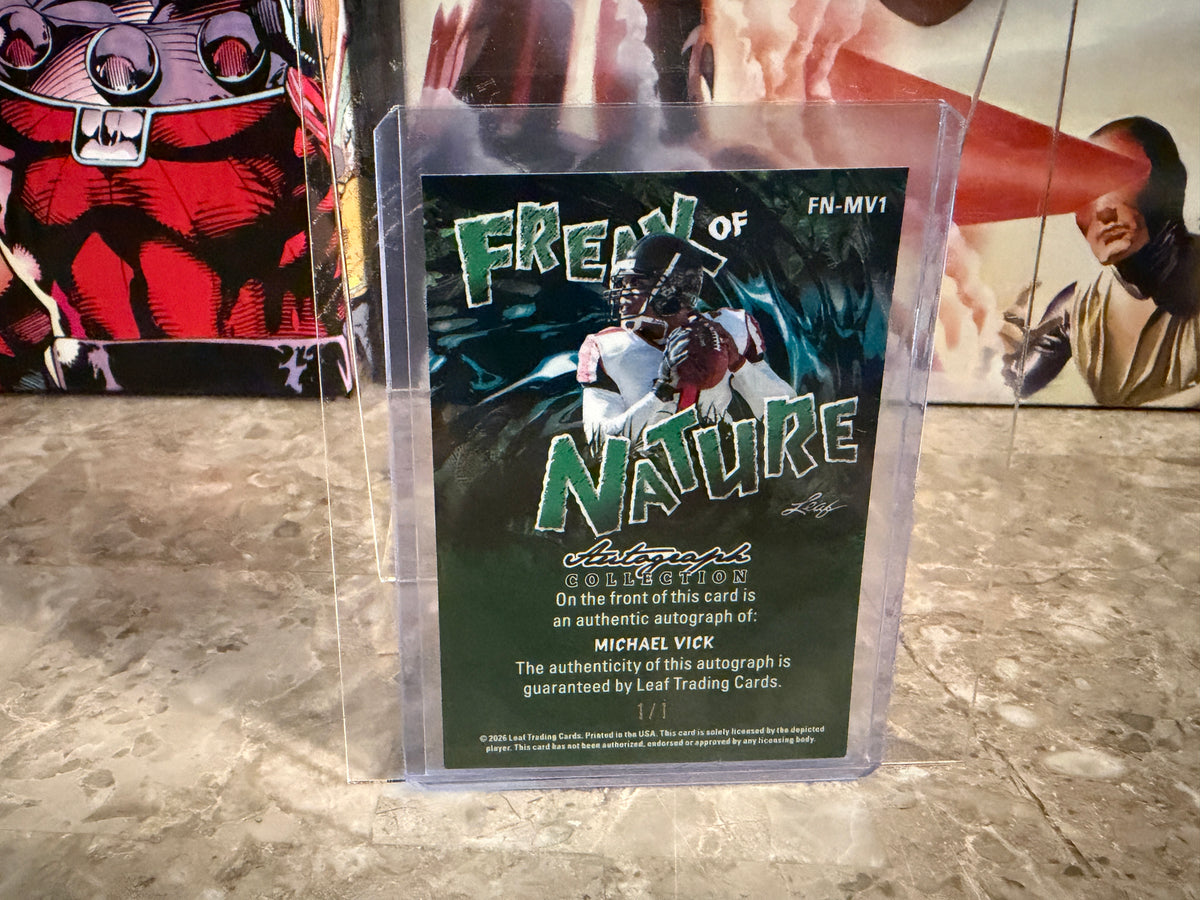 Michael Vick 2026 Leaf Autograph Collection Freak of Nature Blue Shimmer 1/1