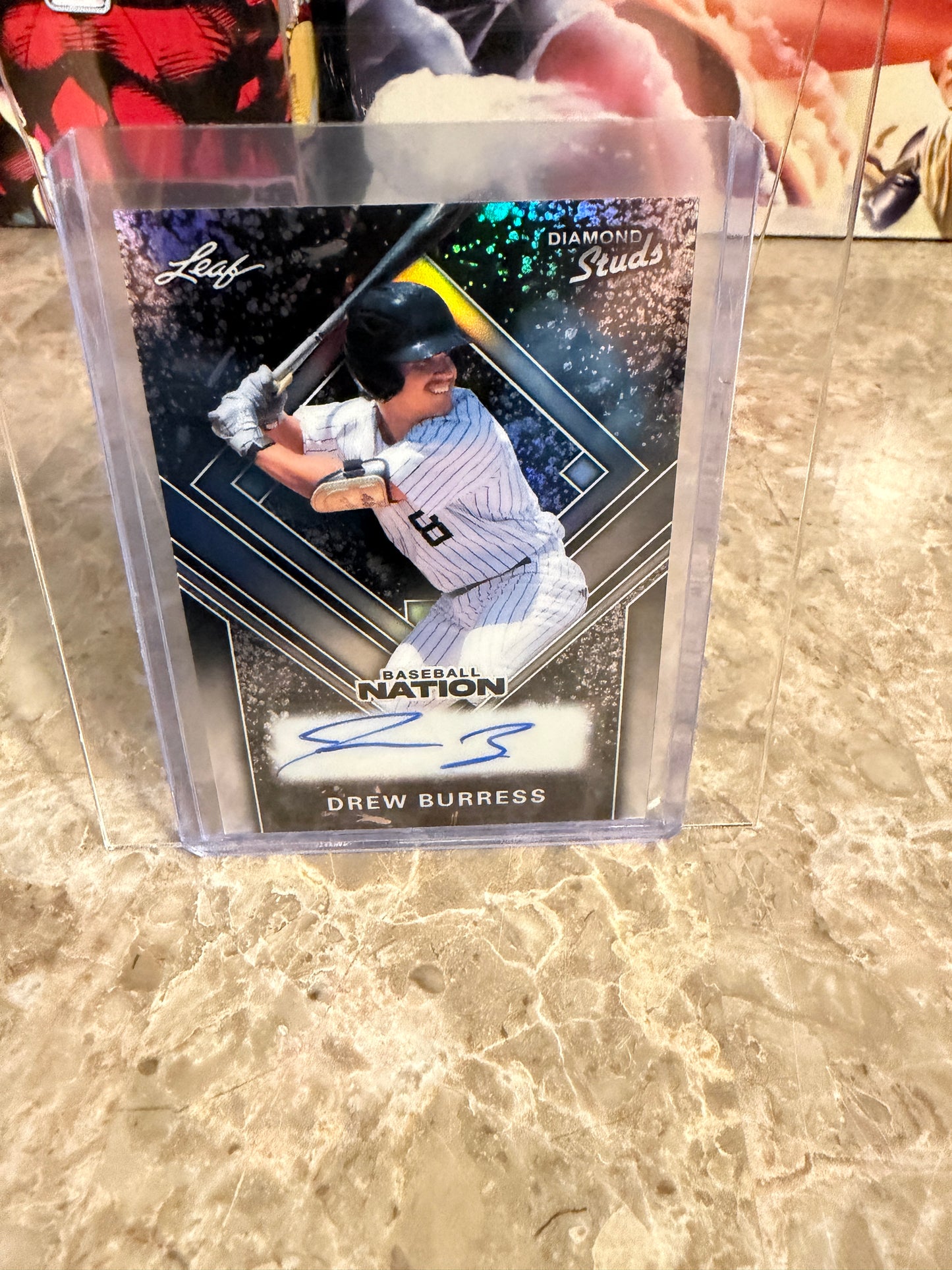 Drew Burress 2026 Leaf Baseball Nation Diamond Studs Silver Prismatic Auto /25