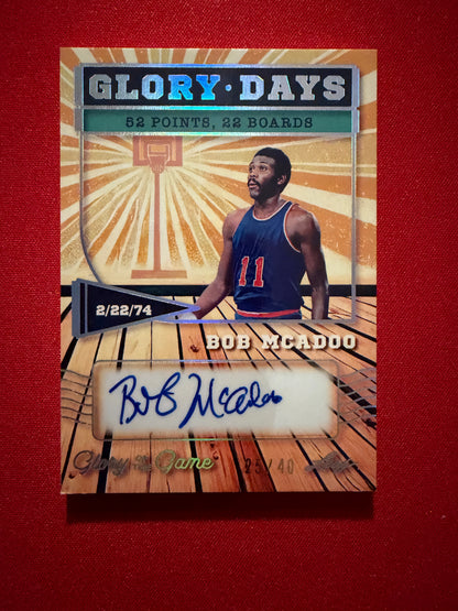 Bob McAdoo 2025 Leaf Glory of the Game Glory Days Silver Auto /40