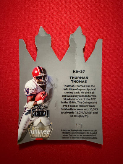 2026 Leaf Metal Football Scoring Kings Thurman Thomas Black Prismatic Die-Cut 1/1