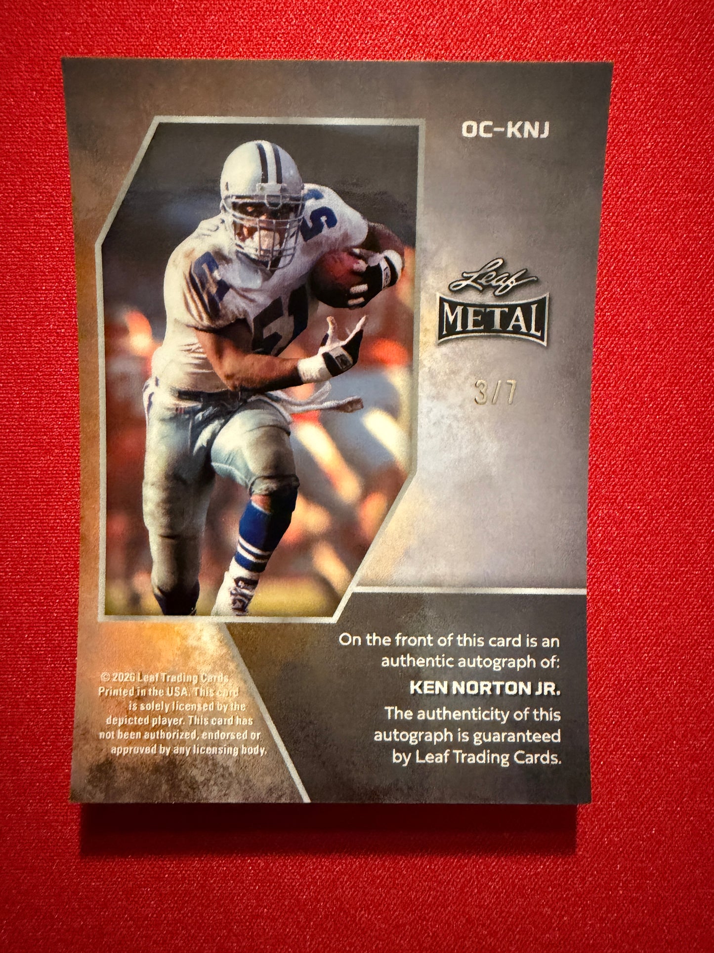 2026 Leaf Metal Football Platinum Crystal On-Card Auto Ken Norton Jr. /7