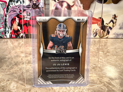Juju Lewis 2026 Leaf Trinity Football Metal Auto Orange Crystal /40