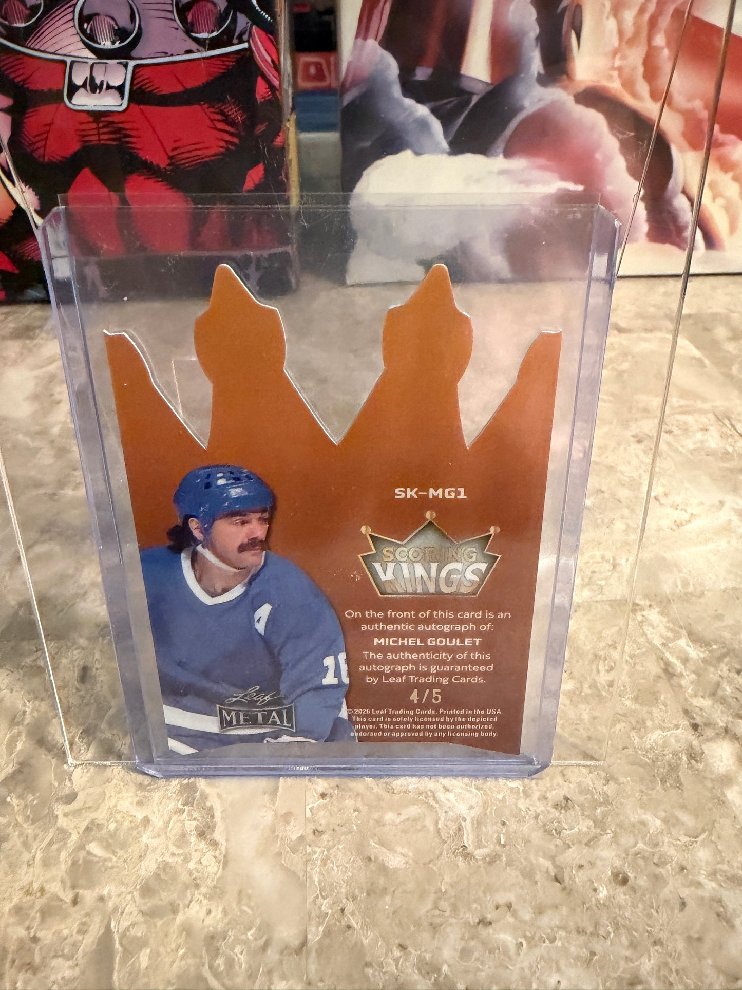 2026 Leaf Metal Hockey Scoring Kings Michel Goulet Blue Die-Cut Auto 4/5