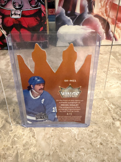 2026 Leaf Metal Hockey Scoring Kings Michel Goulet Blue Die-Cut Auto 4/5