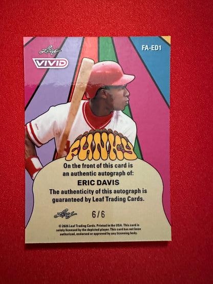 Eric Davis 2026 Leaf Vivid Funky Red Techno Foil AUTO 6/6 Reds Legend Bookend
