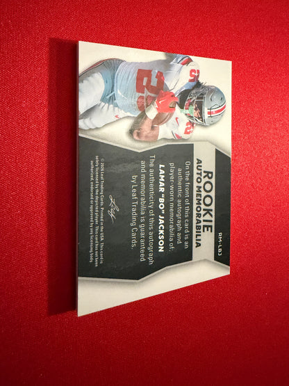 Lamar "Bo" Jackson 2026 Leaf Trinity Rookie Auto Memo Multicolor Patch /75