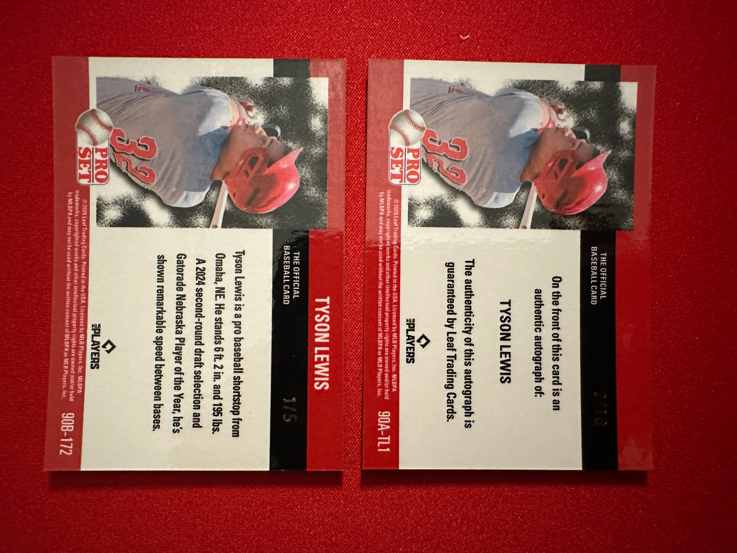 2026 Leaf Pro Set Baseball Tyson Lewis 1990 Prismatic Insert Lot - Blue /5 & Platinum Auto /10