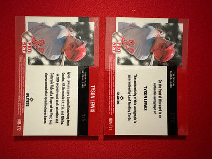 2026 Leaf Pro Set Baseball Tyson Lewis 1990 Prismatic Insert Lot - Blue /5 & Platinum Auto /10