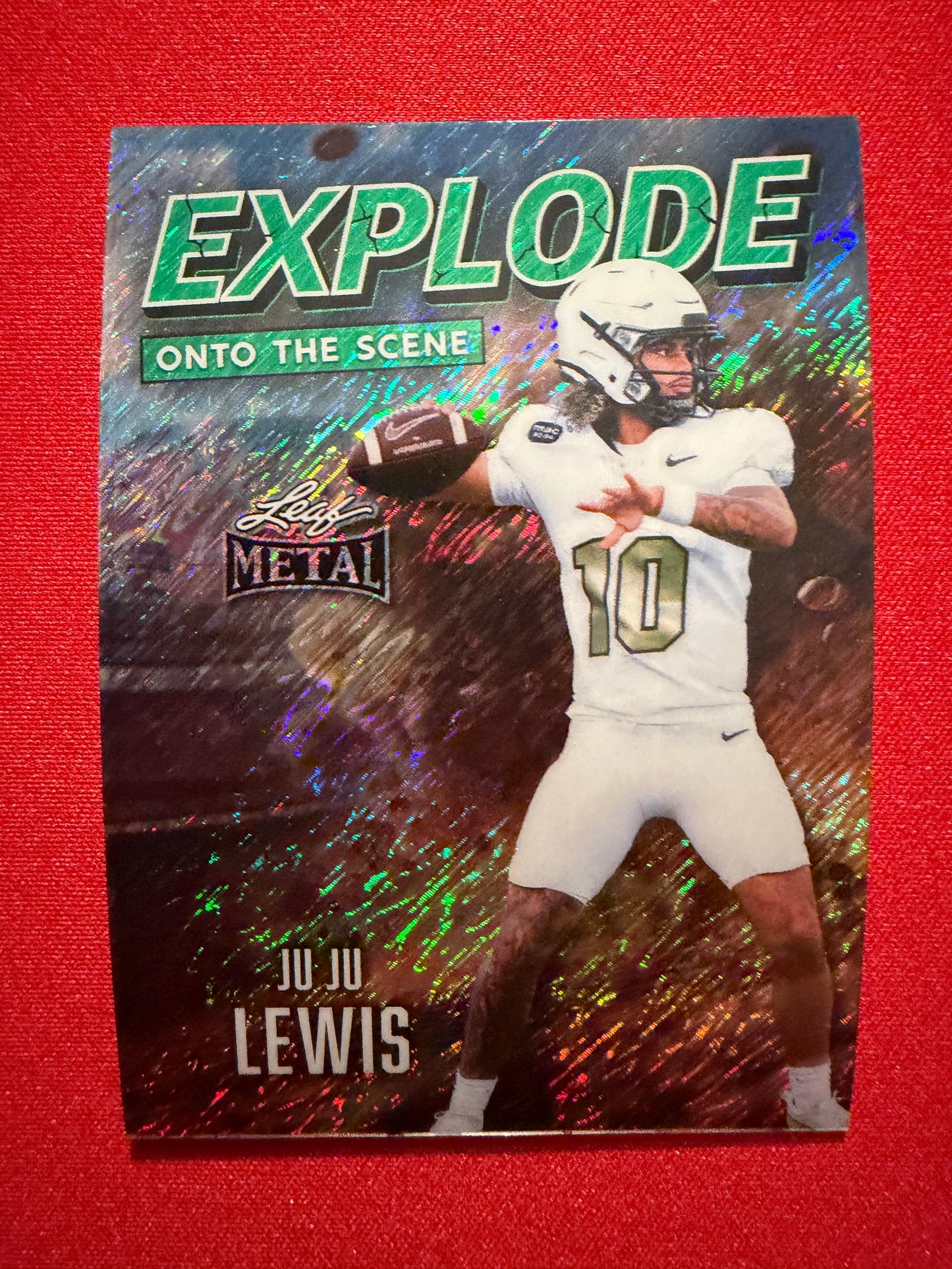 Juju Lewis 2026 Leaf Metal Football Auto Explode Onto Scene Green Shimmer /3