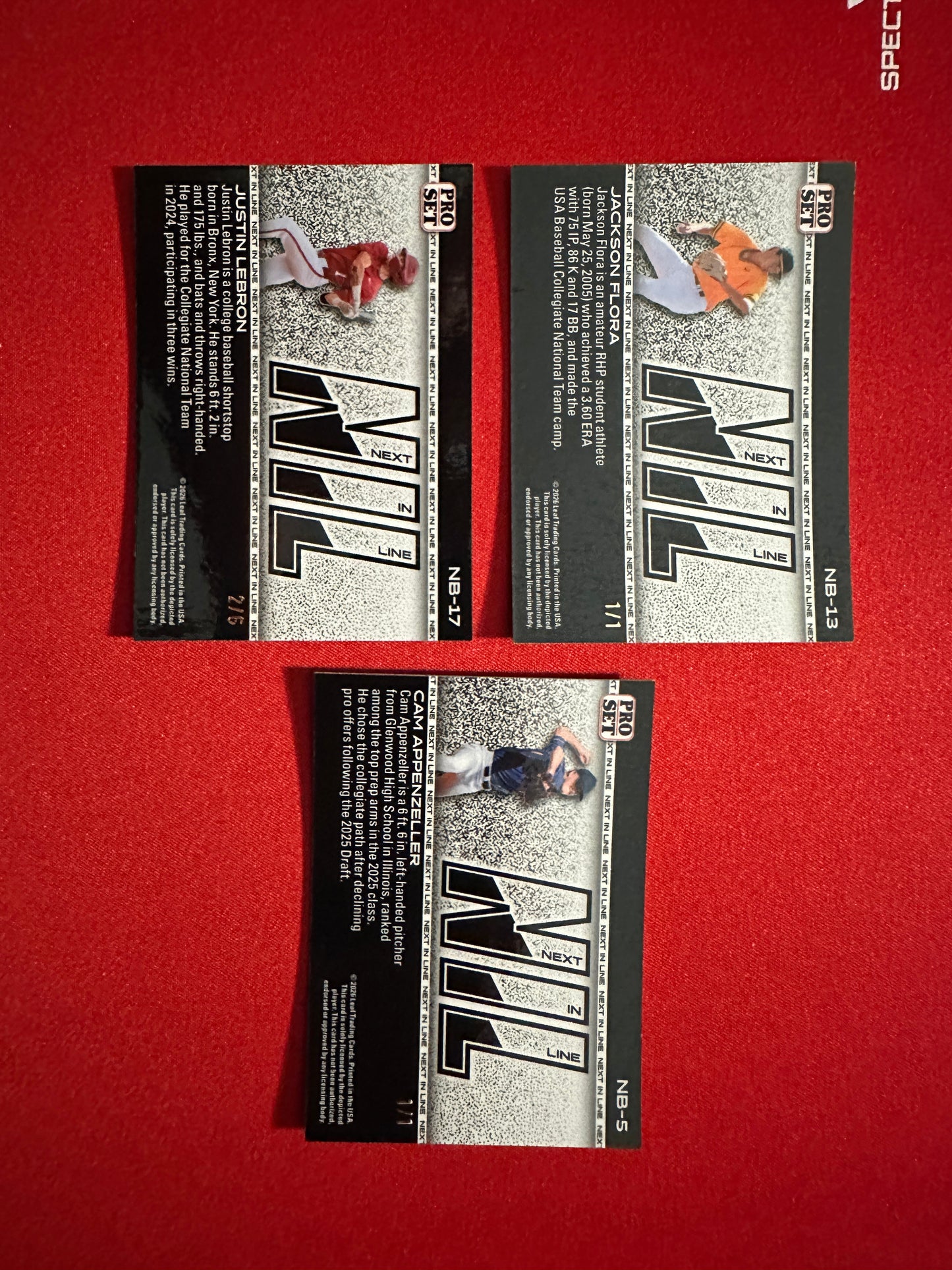 2026 Pro Set NIL Lot Justin Lebron /6 TWO 1/1s Flora Super Prismatic Appenzeller Gold
